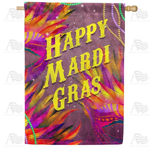 Mardi Gras Feathers and Masks Outdoor House Flag 40 x 28