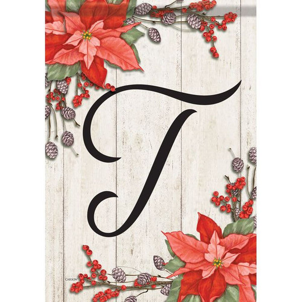 Poinsettia Monogram T Garden Flag