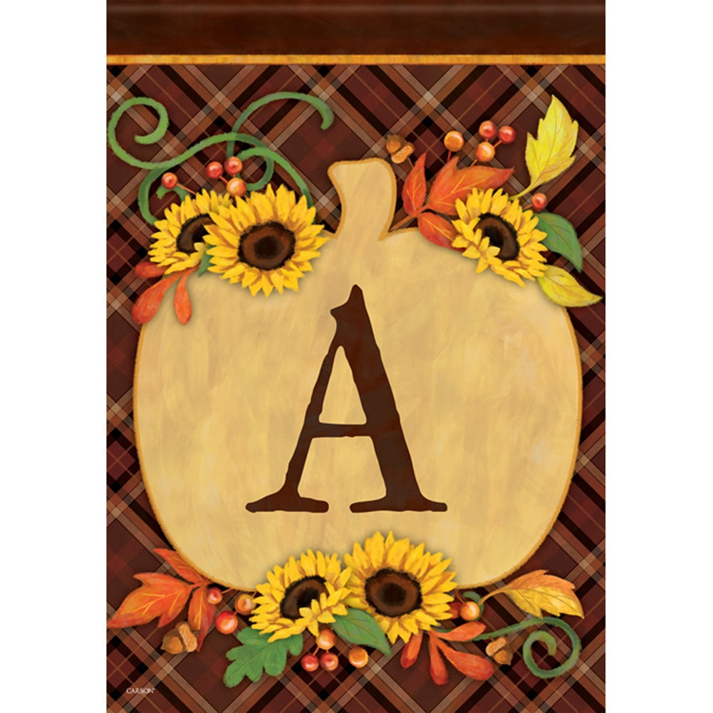 Plaid Pumpkin Monogram A Garden Flag