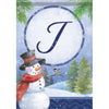 Snowman Monogram J Garden Flag