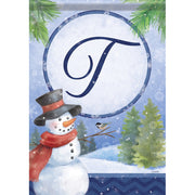 Snowman Monogram T Garden Flag