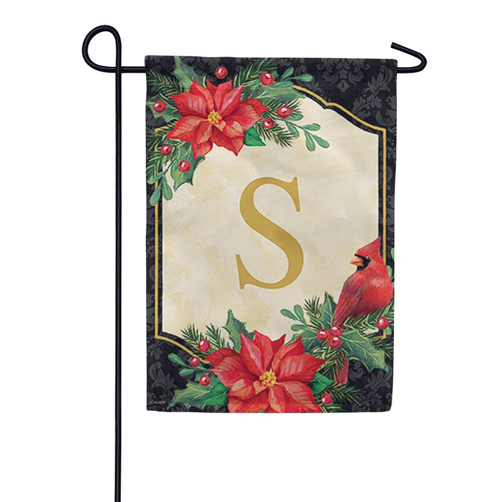 Poinsettia Cardinal Monogram S Garden Flag