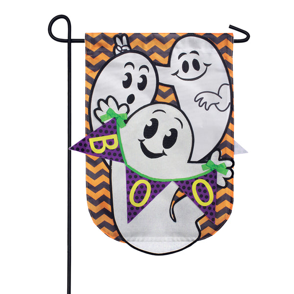 Silly Ghost Trio Applique Garden Flag