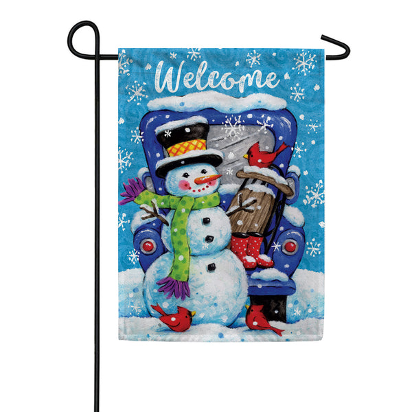 Truck & Snowman Garden Flag