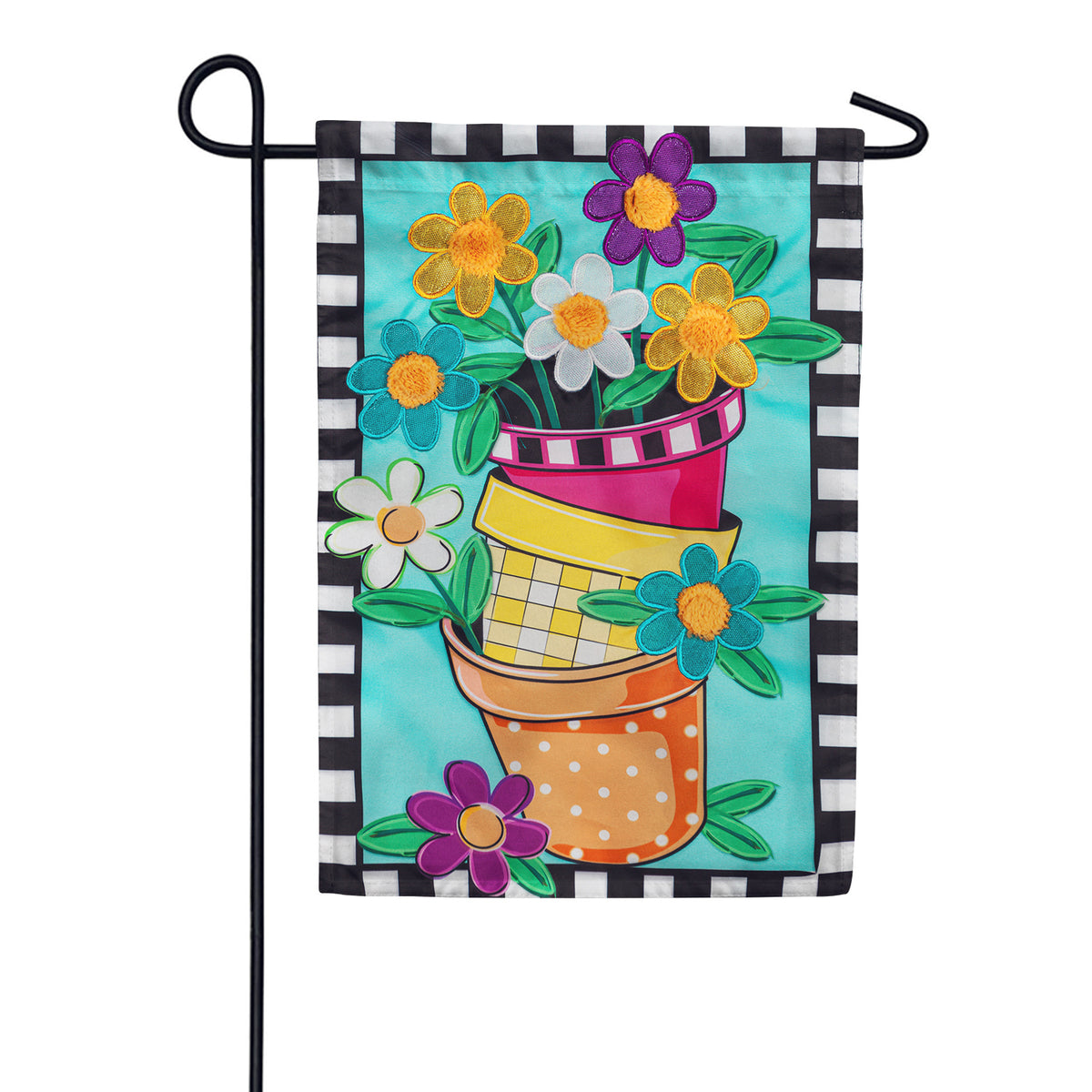 Evergreen Applique Garden Flag - Stacked Spring Flower Pots – Just For ...