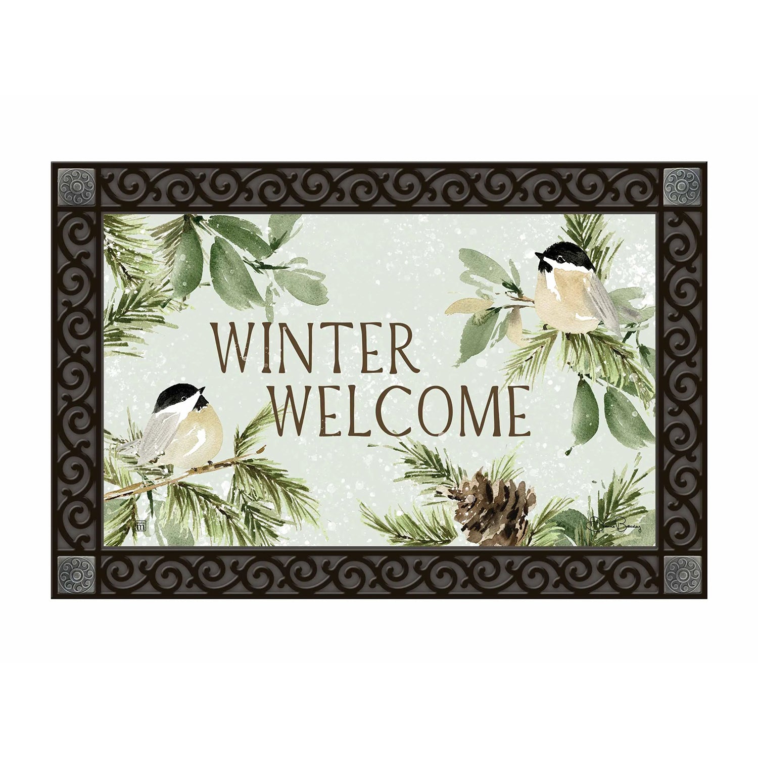 Winter Chickadee Door Mat